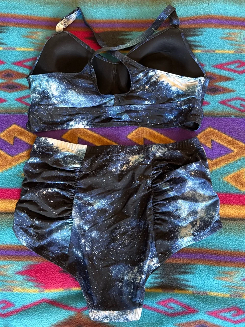 Torrid Blue Water Print Bikini Set Size 1 (1X) High Waist Ruched Two Piece